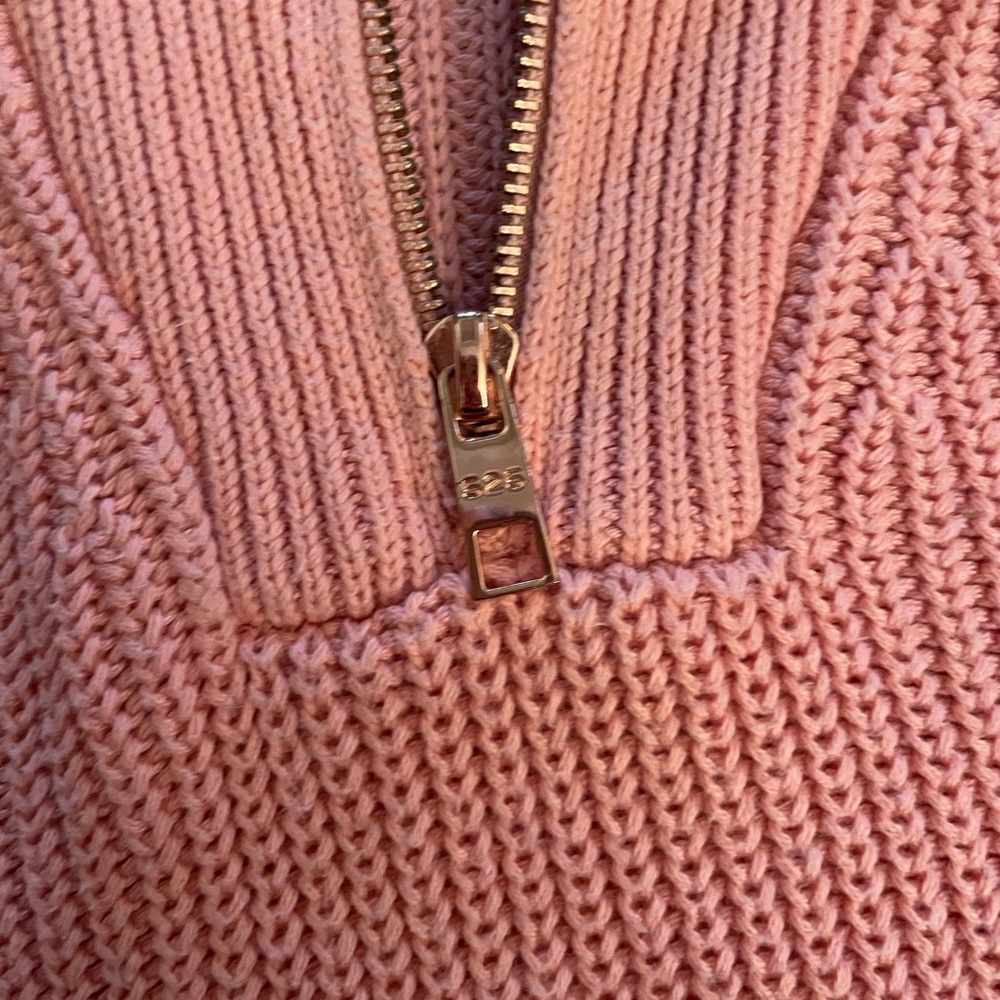 525 AMERICA 100% Cotton Pink Sands Puff Sleeve Half Zip Pullover Sweater Size M - Picture 5 of 6